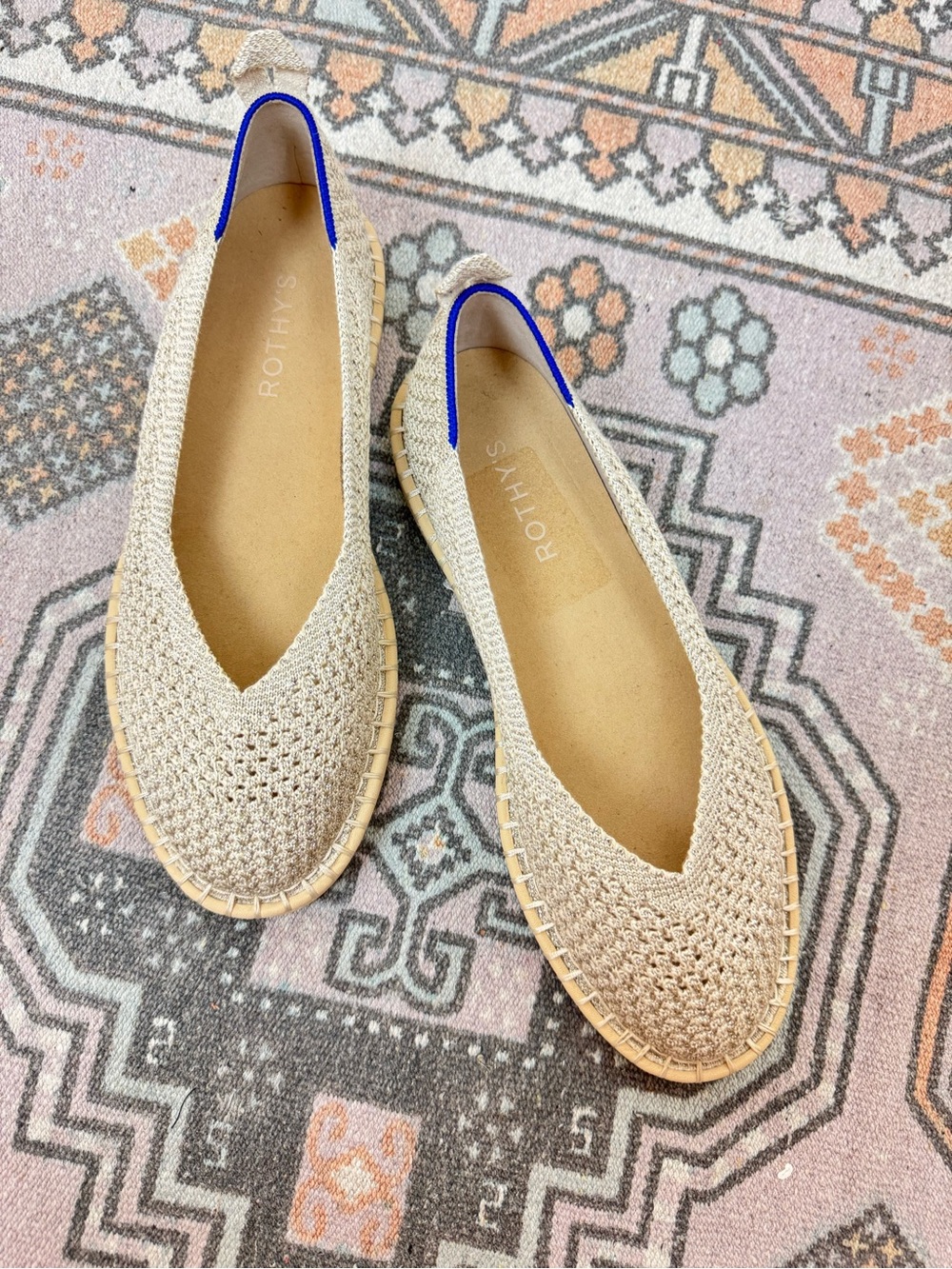 Rothy’s New The Espadrille Diamond Metallic Flat Slip-on Knit Shoes size 7.5